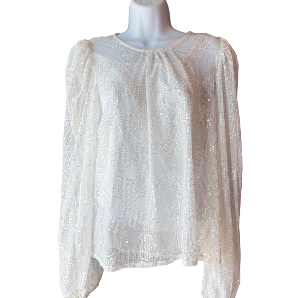 Eva Franco Anthropologie Sequin Sheer Blouse White Size Small New With Tag